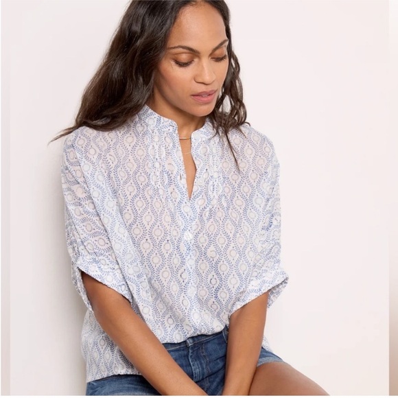 Emerson Fry Mandarin Collar Top Solstice Indigo Organic O/S India Collection - Picture 1 of 13